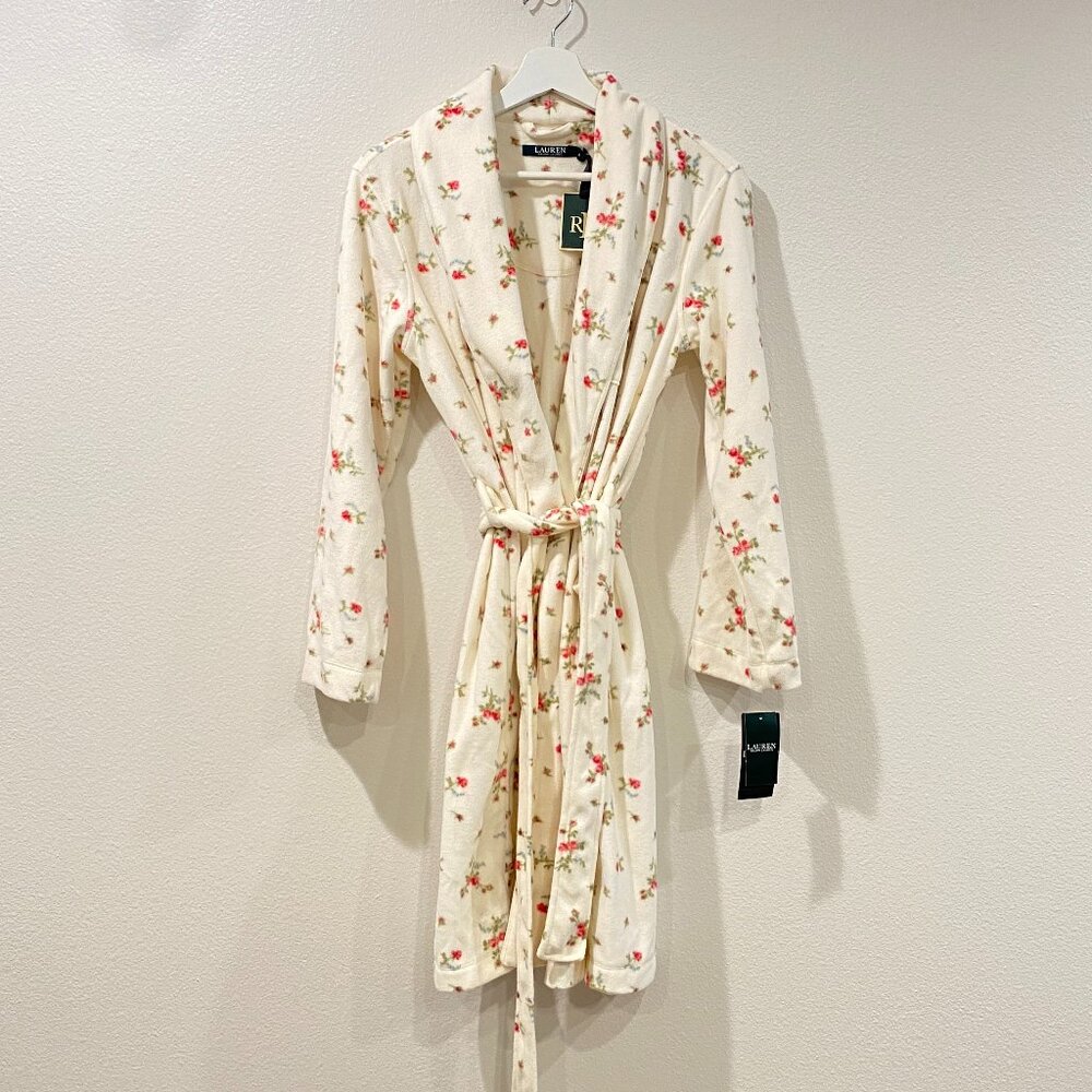 Lauren Ralph Lauren Ivory Floral Fleece Wrap Robe